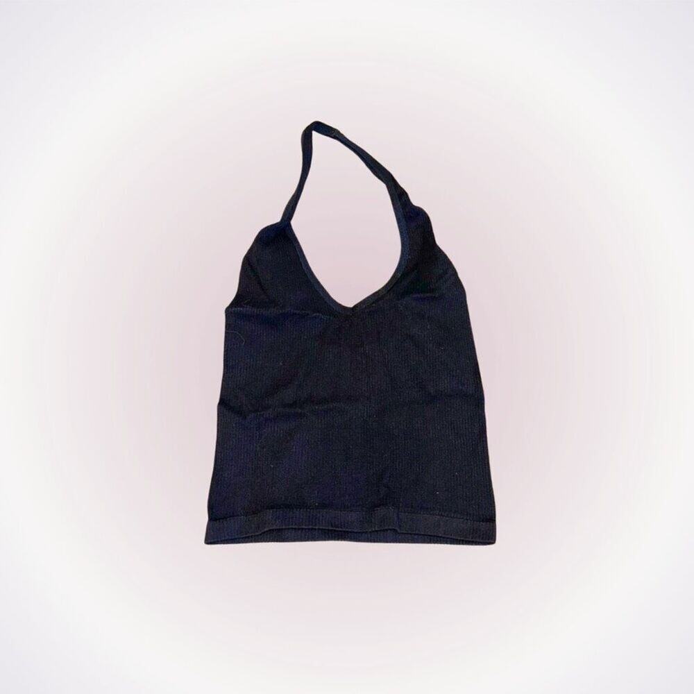 Out from Under Black Halter Ribbed Crop Top | Sz S